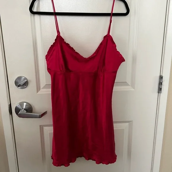 Victoria Secret Angel Red Slip Dress Lingerie Vintage Rhinestone Satin